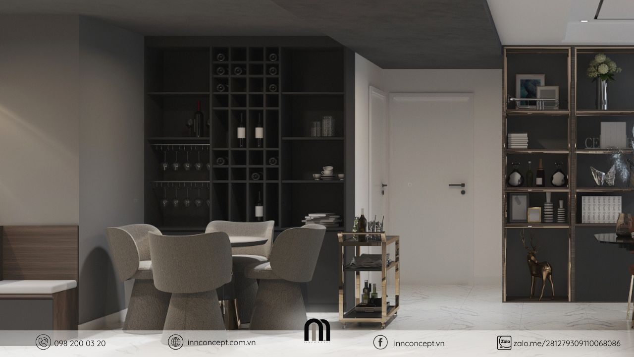 Góc thưởng rượu tinh tế trong căn hộ Vinhomes.