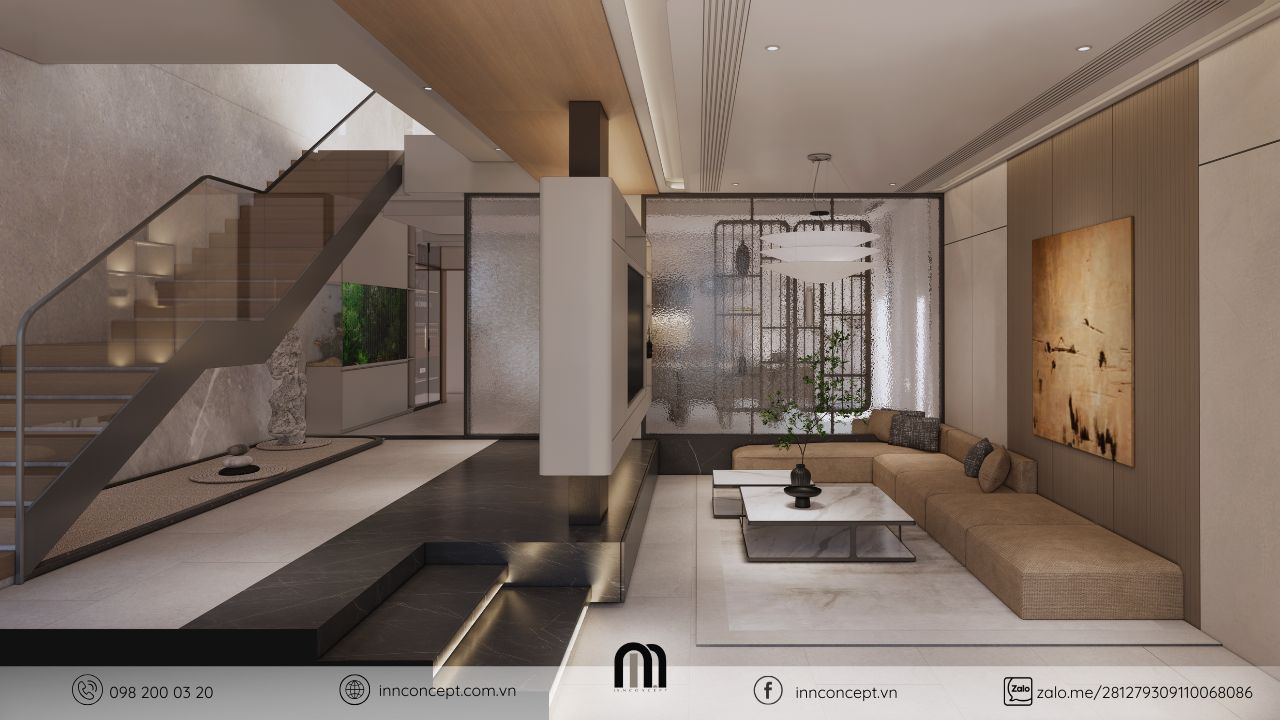 Sự kết nối hoàn hảo giữa công năng và thẩm mỹ cho tổng thể không gian sinh hoạt chung nhà phố.