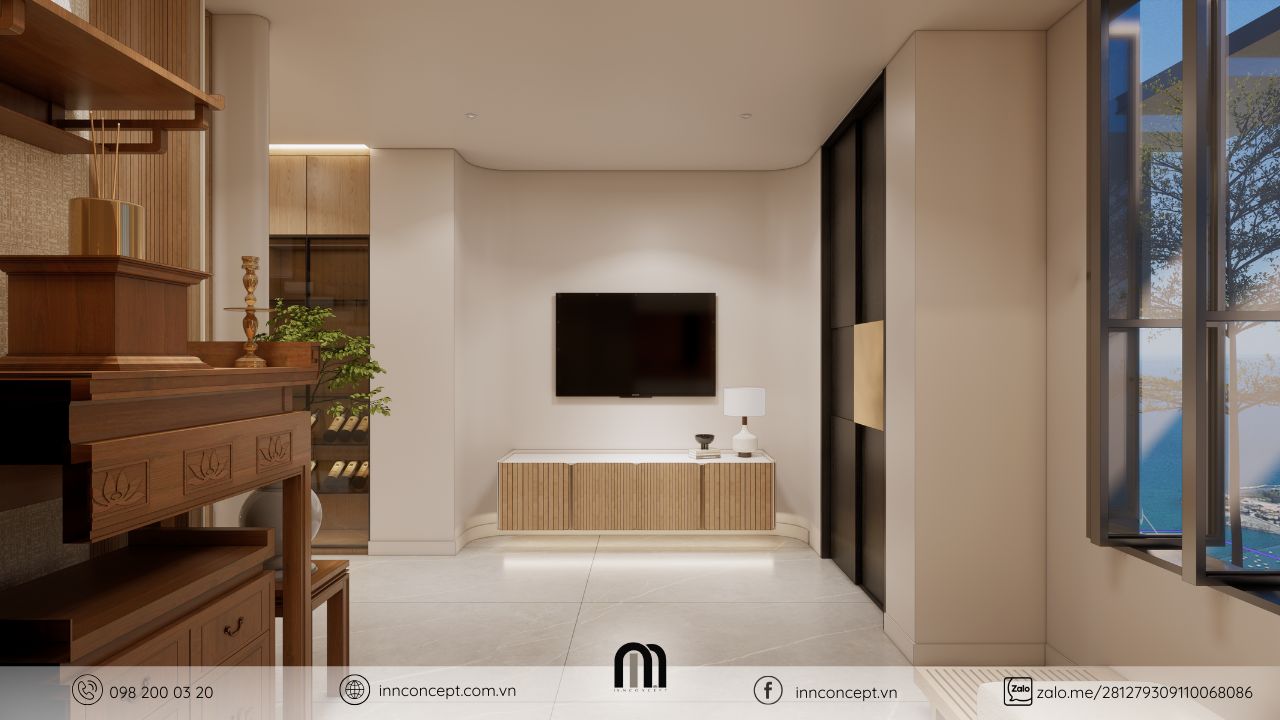 Sự sắp đặt khéo léo phản chiếu lối sống hướng nội và trân trọng truyền thống của anh Quang.