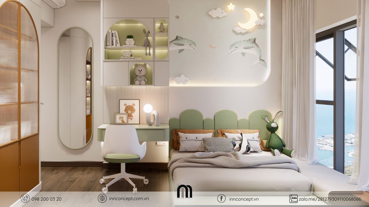 Thiết kế nội thất phòng ngủ bé gái xinh xắn hiện đại.