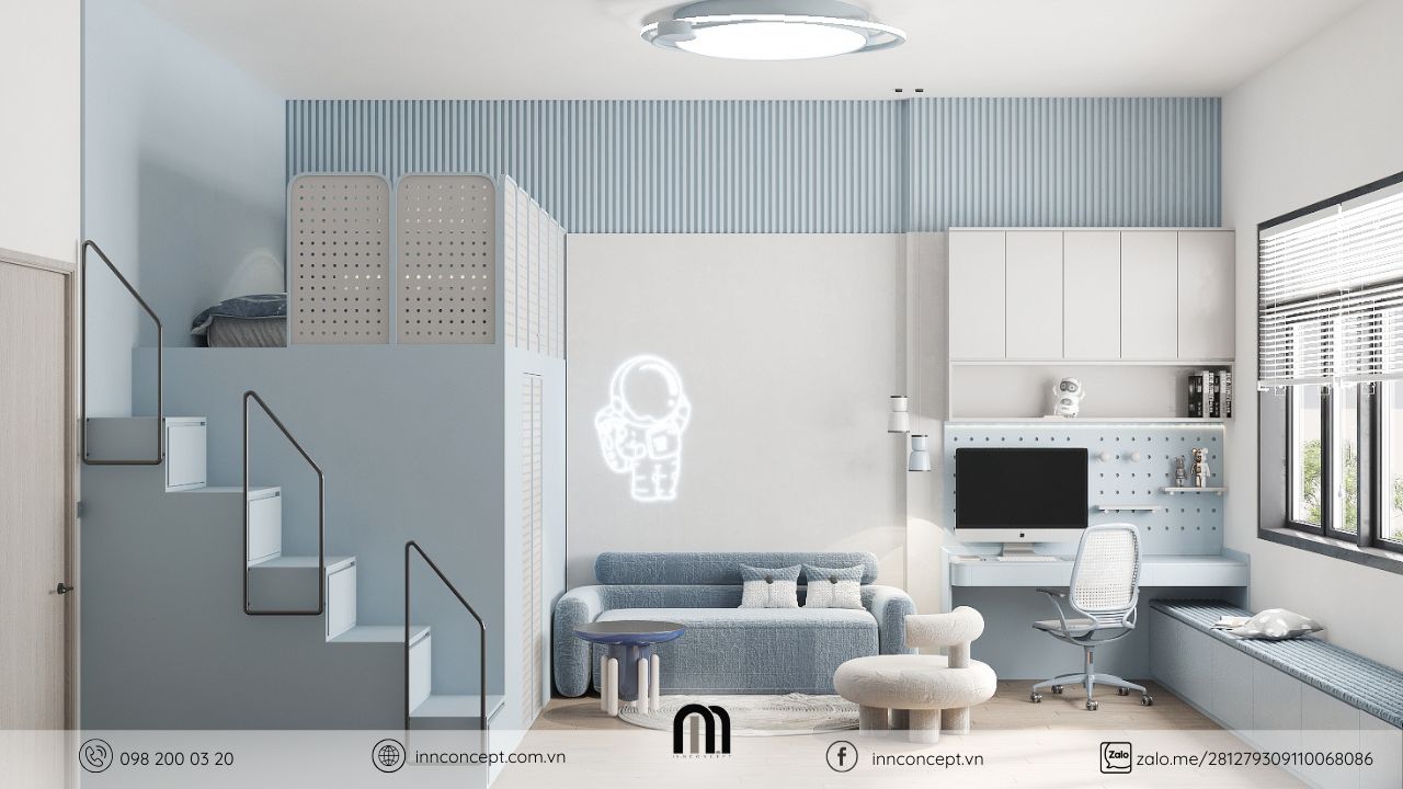 Thiết kế nội thất phòng ngủ tối giản đa công năng.