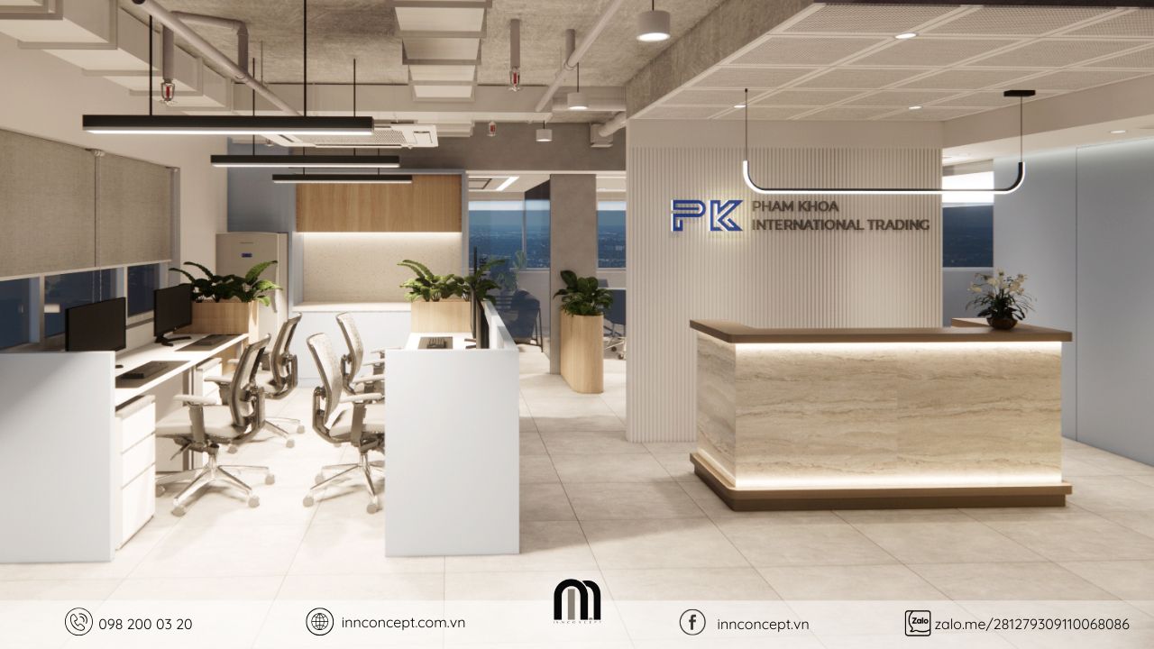 Thiết kế nội thất văn phòng hiện đại khu vực sảnh lễ tân PHAM KHOA.