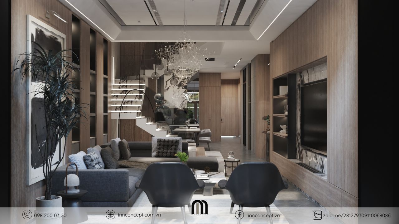 Thiết kế nội thất villa phong cách luxury minimalist không gian mở sang trọng.