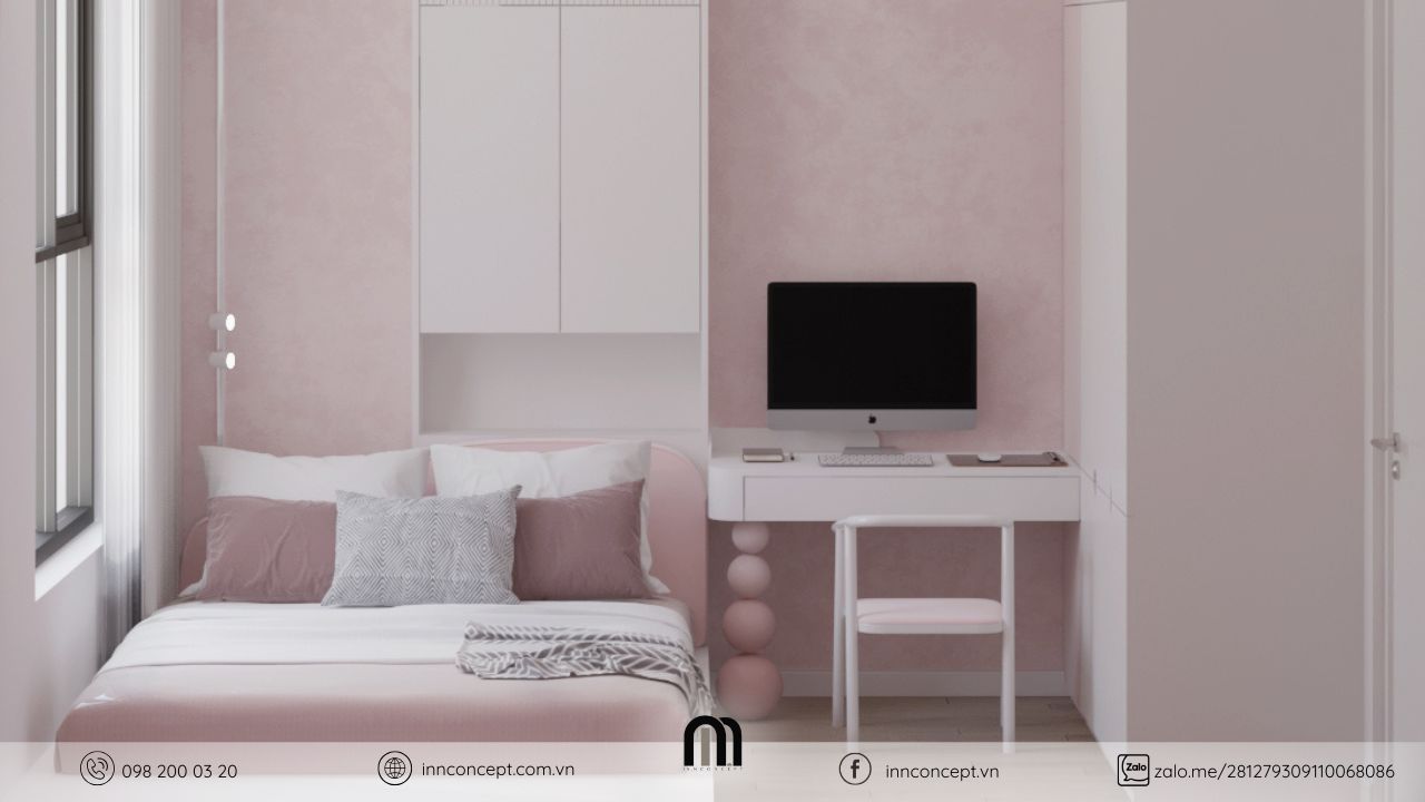 Không gian phòng ngủ cho con gái trong dự án thiết kế nội thất căn hộ IN.N Concept.