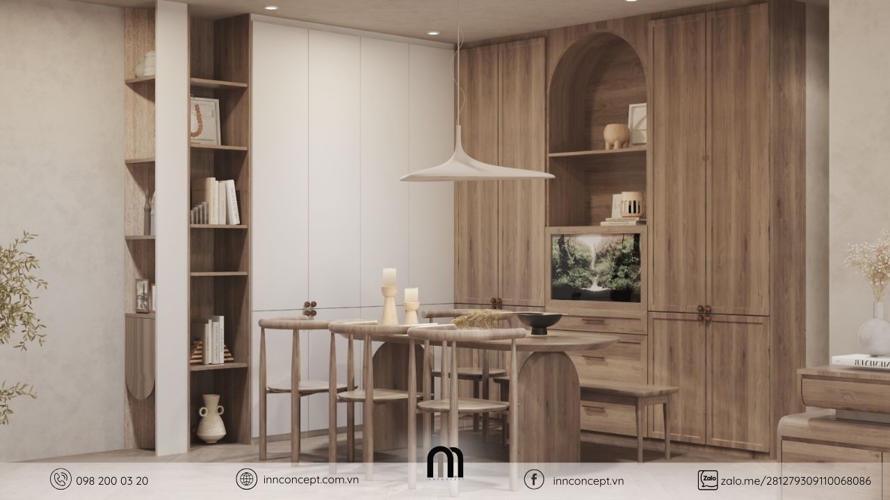 Vật liệu gỗ kết hợp với nội thất tối giản giúp nhà trở nên thông thoáng hơn.