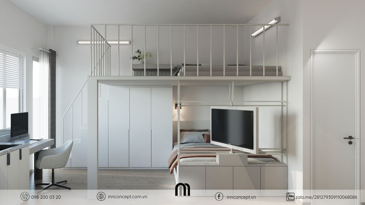 Giải pháp tivi trục xoay thông minh cho căn hộ dịch vụ diện tích nhỏ.