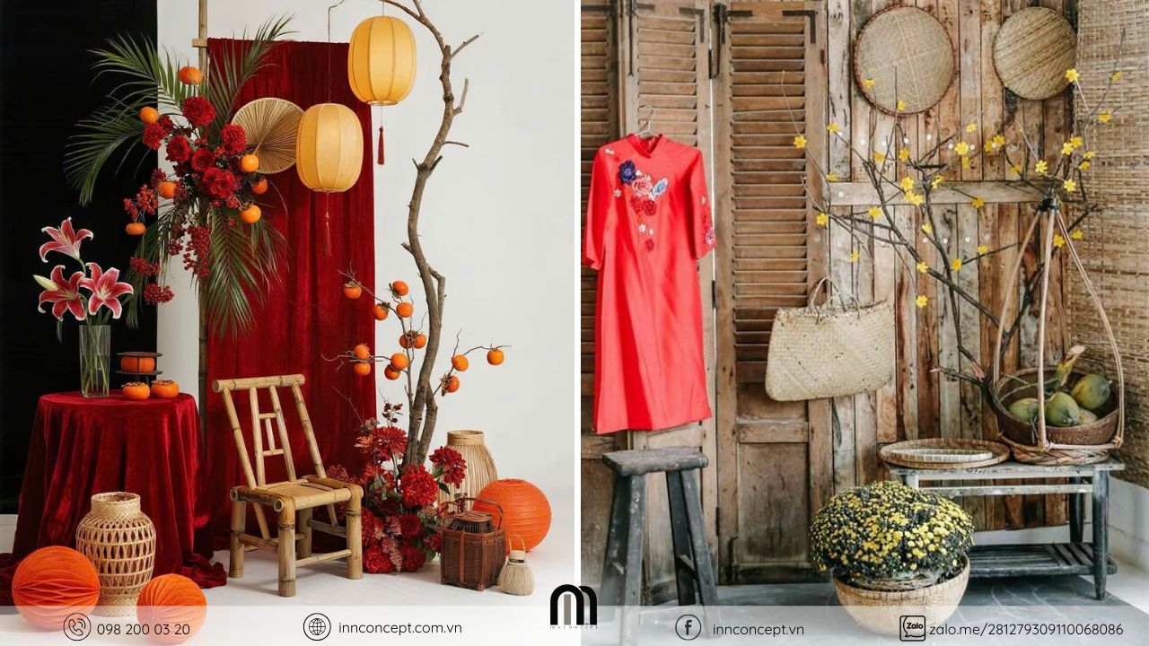 Backgroud chụp ảnh ngày Tết với 2 phong cách khác nhau.