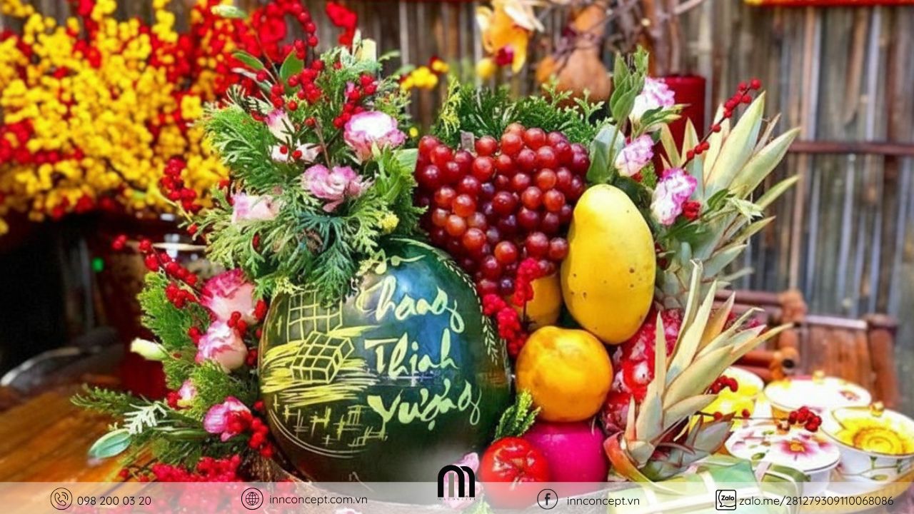 Mâm ngũ quả ngũ hành ước nguyện tốt lành cho năm mới.