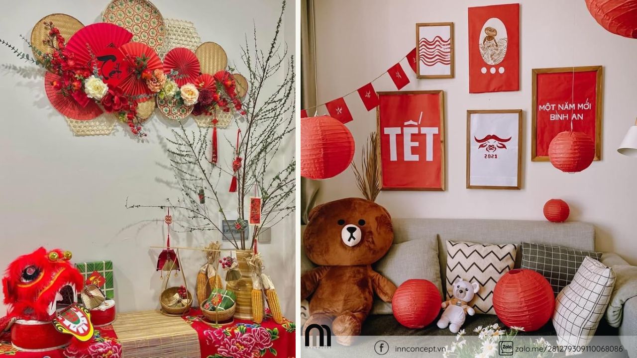 Sử dụng tranh, set decor trang trí Tết.