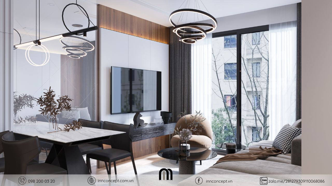 Mẫu phòng khách chung cư nhỏ đẹp thiết kế trần cao để đi đèn led.